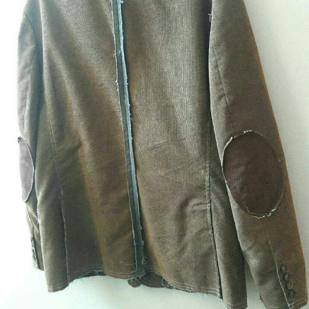 PRATTO Fitted Brown Cordouroy Blazer with Light Blue Stitch Trim, M - Picture 5 of 7